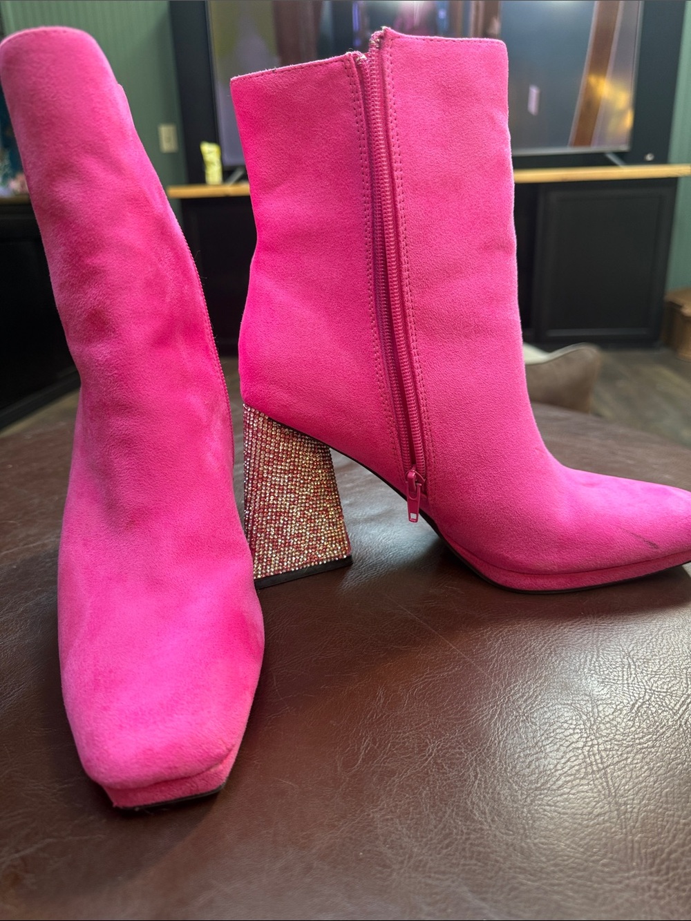 Dream Pairs Hot Pink Suede Block Heel Ankle Boots